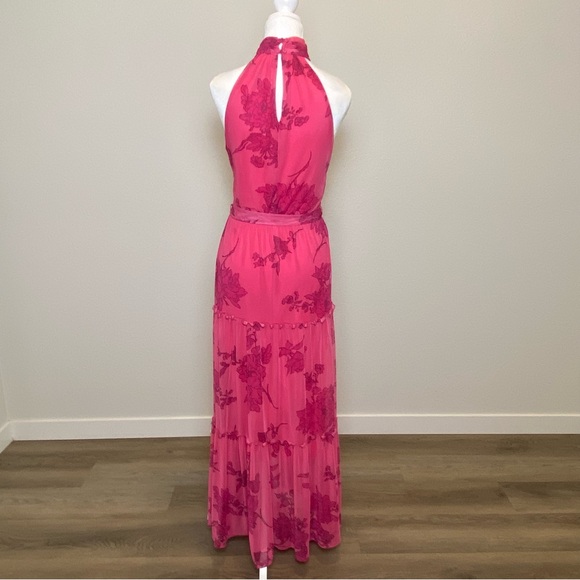 Kate and Lily Dress Maxi Tiered Halter Mock Neck Floral Belted Summer Wedding - Picture 4 of 8